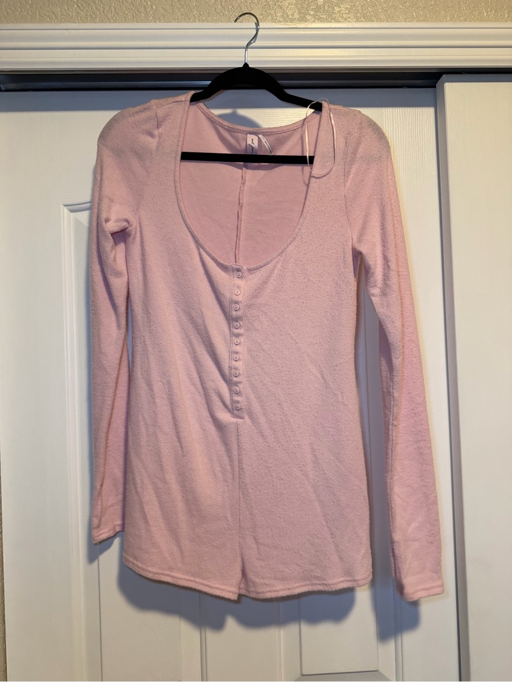 Free People Pink Scoop Neck Henley Long Sleeve Top